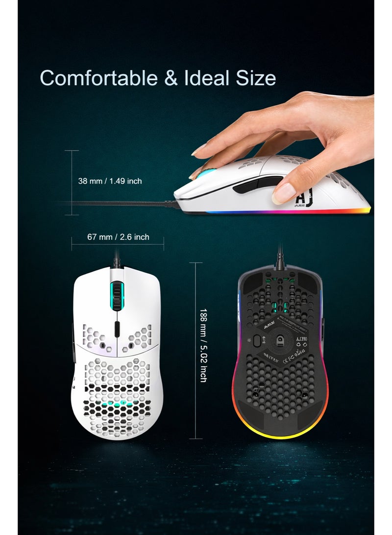 A-jazz AJAZZ AJ390 Ultra-Light Gaming Mouse, 16000 DPI RGB Honeycomb Wired Mouse, 69g Lightweight, PAW3338 Sensor, 7 Programmable Buttons - Image 4